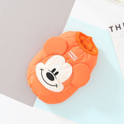 Orange cartoon padded dog vest with raised face and ears