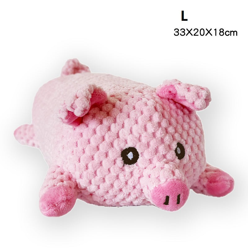Large pink pig grunting plush pet toy measuring 33 by 20 by 18 centimeters