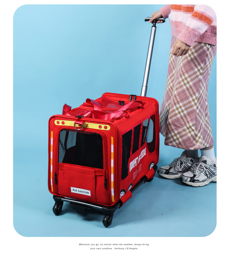 Rolling Pet Carrier – Bus Style Travel Bag with Wheels &amp; Mesh Panels