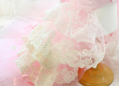 Elegant Pink Lace Dog Dress Trailing Handcrafted Princess Tutu Gown for Wedding Party