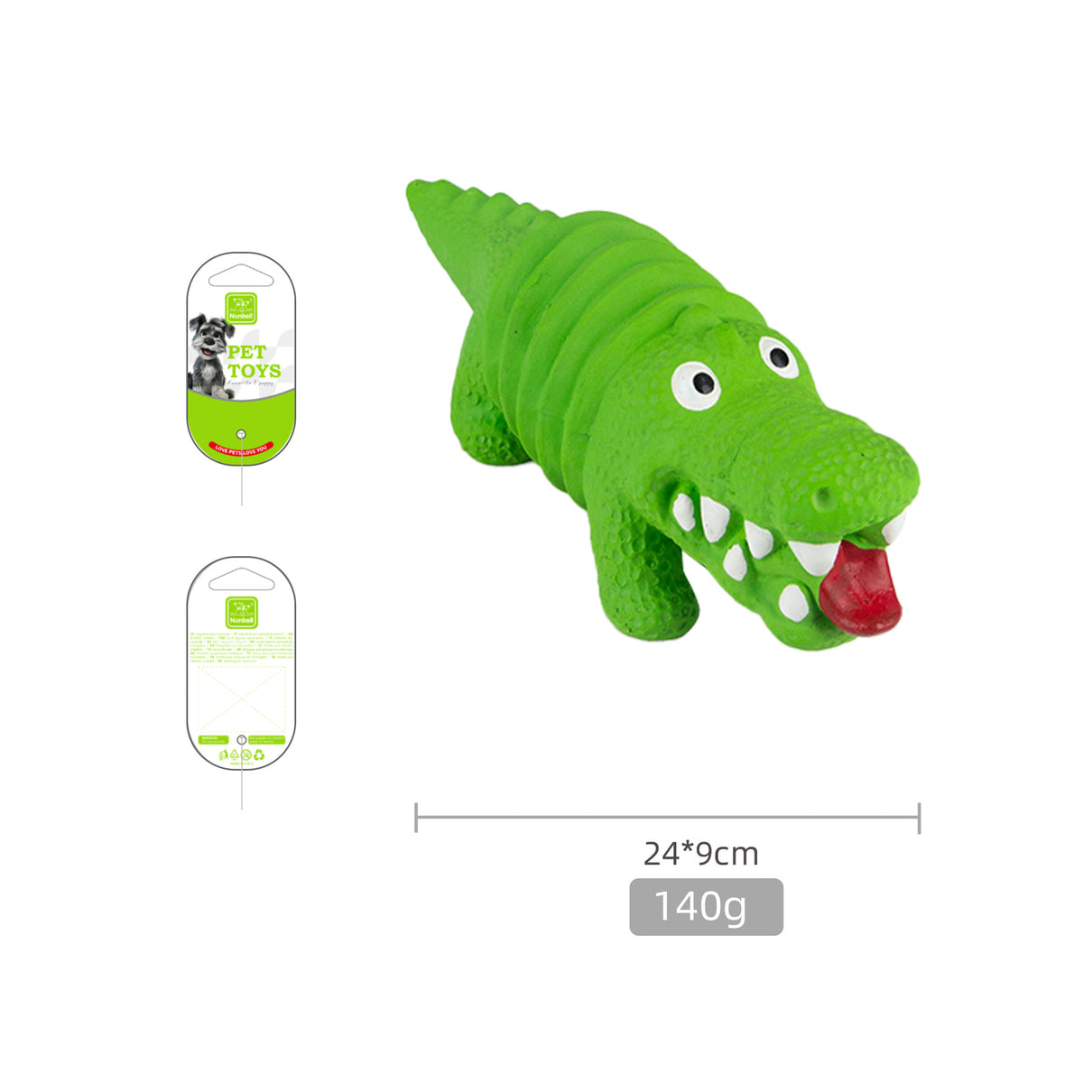 Bright Green Ribbed Nunbell crocodile pet toy measuring 24 by 9 cm
