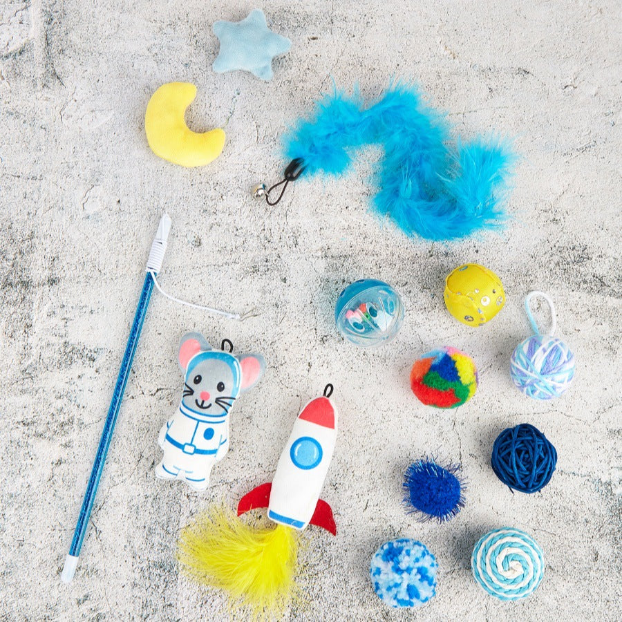 Complete multicolor interactive cat toy assortment with wand and balls