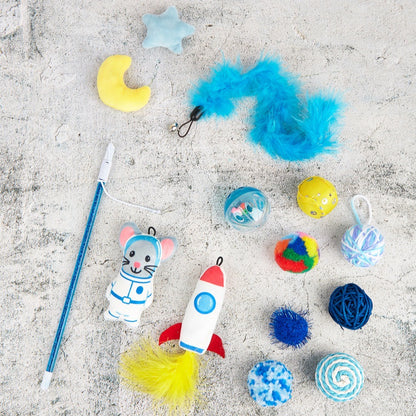 Complete multicolor interactive cat toy assortment with wand and balls