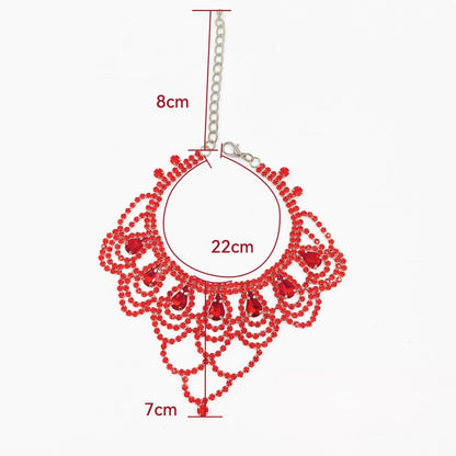 Red pet necklace size image showing 22 cm necklace length, 8 cm extender chain, and 7 cm drop