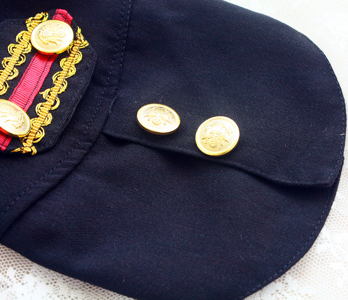 Handcrafted Royal Military Pet Suit Gold Trimmed Dog Outfit Jacket Suit Shirt Two-Piece Prince Uniform Badge