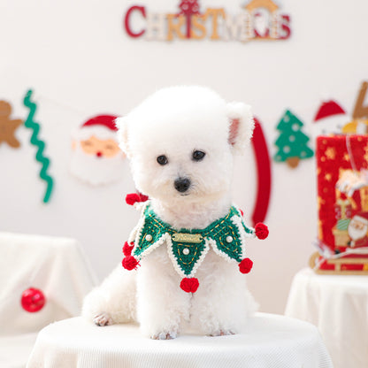 Hand-Crocheted Christmas Ruffle Collar for Pets (Red/Green)