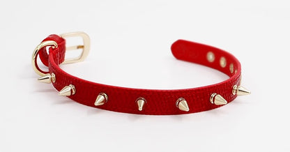 Red Calf Leather Spiked Pet Collar Bold and Stylish Collar Lizard Pattern