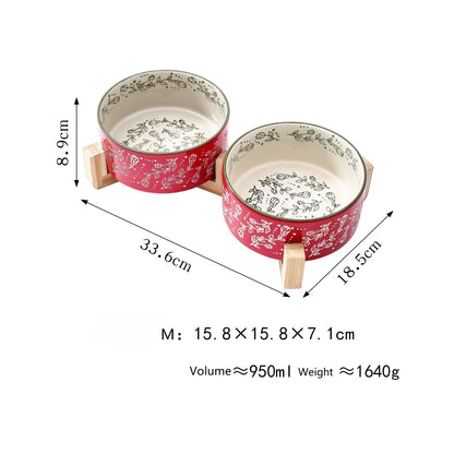 Pet Ceramic Bowl With Stand Garden Pattern