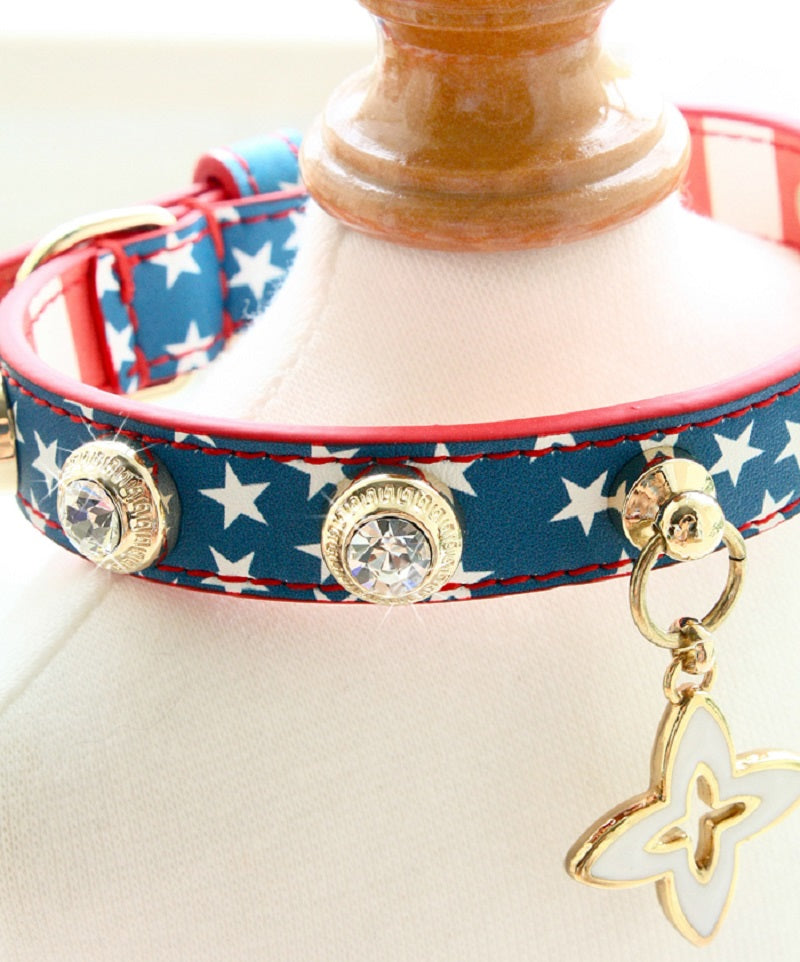 Handmade Patriotic American Flag Pet Collar Small and Medium Dogs Collar Leash