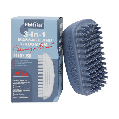 Cluster bristle TPR pet bath massage brush with 3-in-1 grooming box