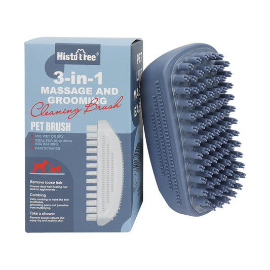 Cluster bristle TPR pet bath massage brush with 3-in-1 grooming box