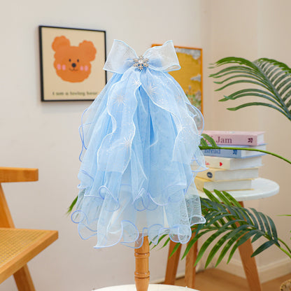Ice blue layered pet veil with snowflake bow