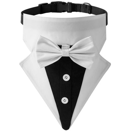 Tuxedo Bow Tie Dog Bandana Collar · Black/White