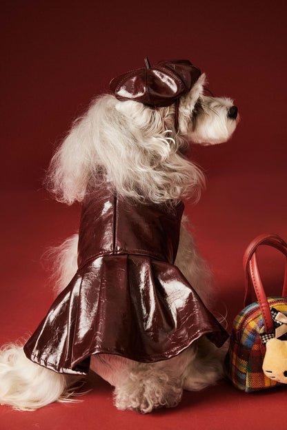 Luxe Leather Pet Beret Dress With Hat