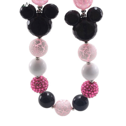 Black pink and silver acrylic pet necklace with mouse-ear-shaped focal beads