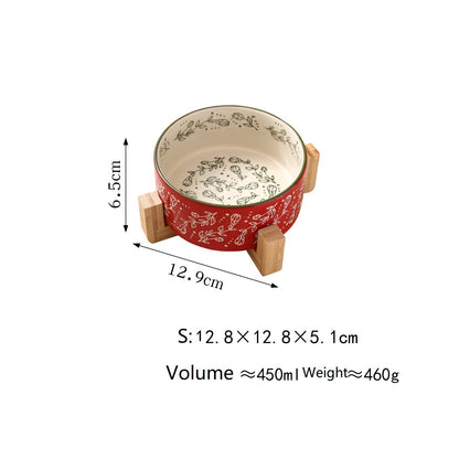 Pet Ceramic Bowl With Stand Garden Pattern