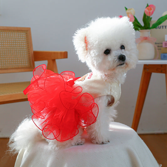 Valentine's Dog Dress – Red Tutu with “I Love You”