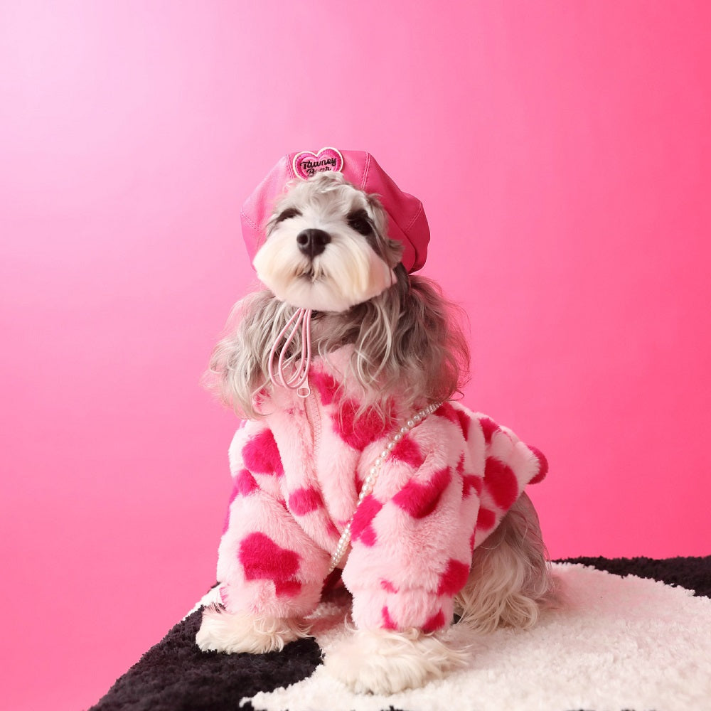 Cozy Heart Fleece Pet Coat Pink