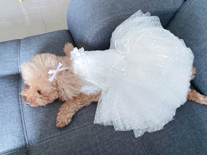 Luxury Classic White Pet Wedding Dress Elegant Floral Tulle Dog Dress