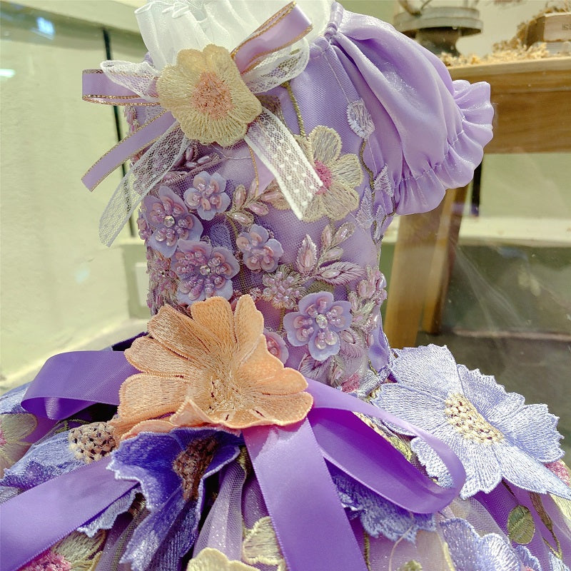 Luxury Floral Princess Dog Dress with Train Wedding Pet Gown Jane's Pet Boutique Luxury Floral Princess Dog Dress with Train Wedding Pet Gown Jane's Pet Boutique