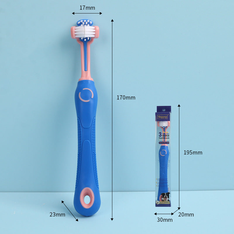 Blue one-size pet toothbrush size chart showing 170 mm length and package size