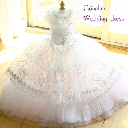 Handmade Victorian Inspired White Crinoline Unique Pet Clothes Dog Wedding Dress Elegant Bridal Gown