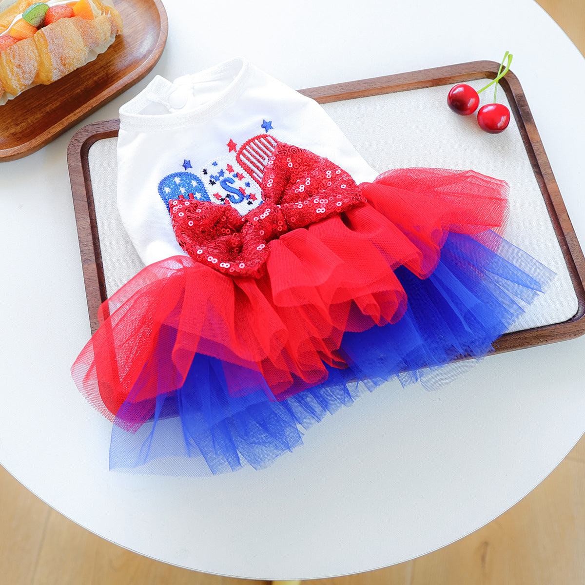 USA themed puppy dress with sparkling bow detail