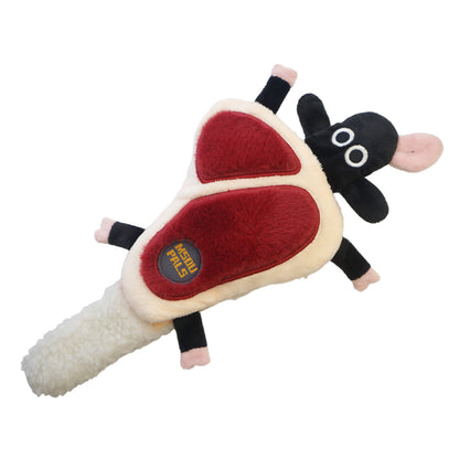 Black lamb chop animal snuffle plush toy with fleece-look bone handle