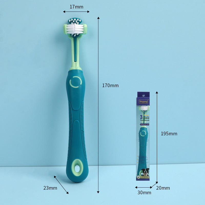 Teal one-size pet toothbrush size chart showing 170 mm length and 17 mm head width