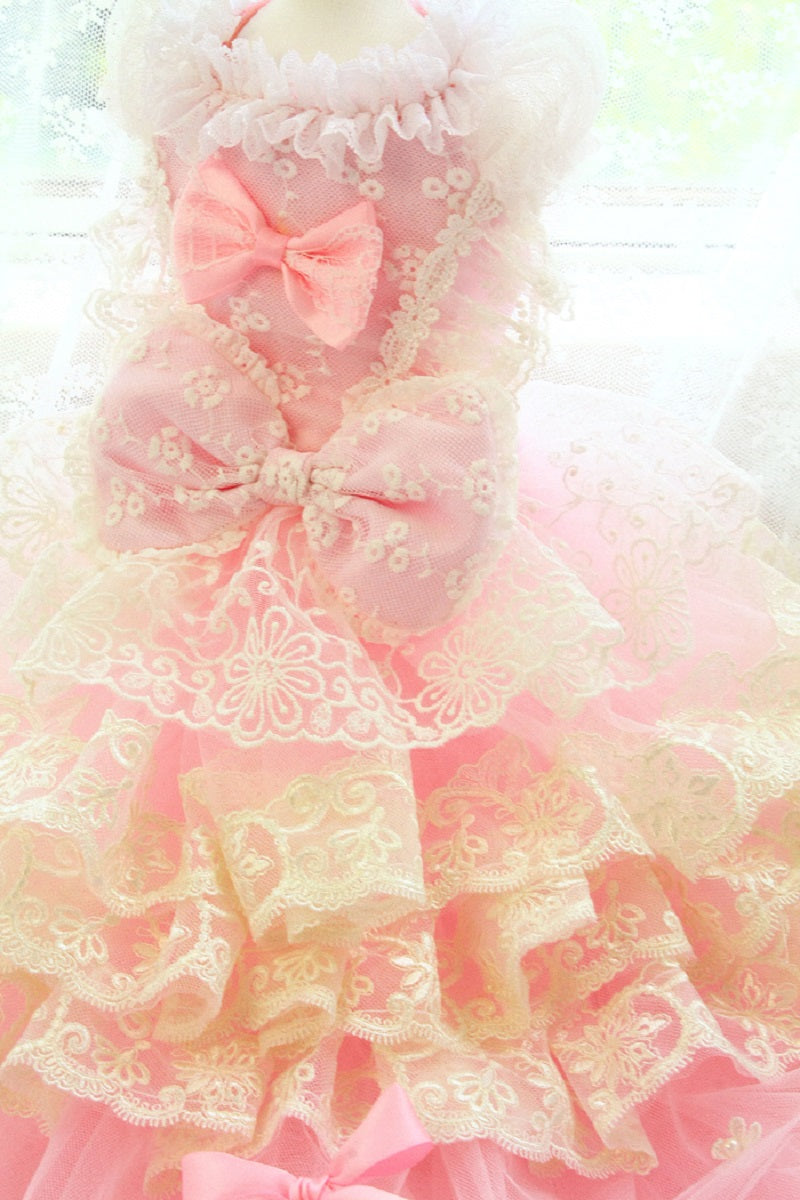 Elegant Pink Lace Dog Dress Trailing Handcrafted Princess Tutu Gown for Wedding Party