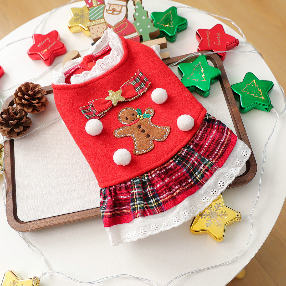 Christmas Gingerbread Plaid Dress for Dogs & Cats