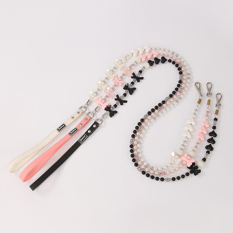 Pet pearls leash with cute bow