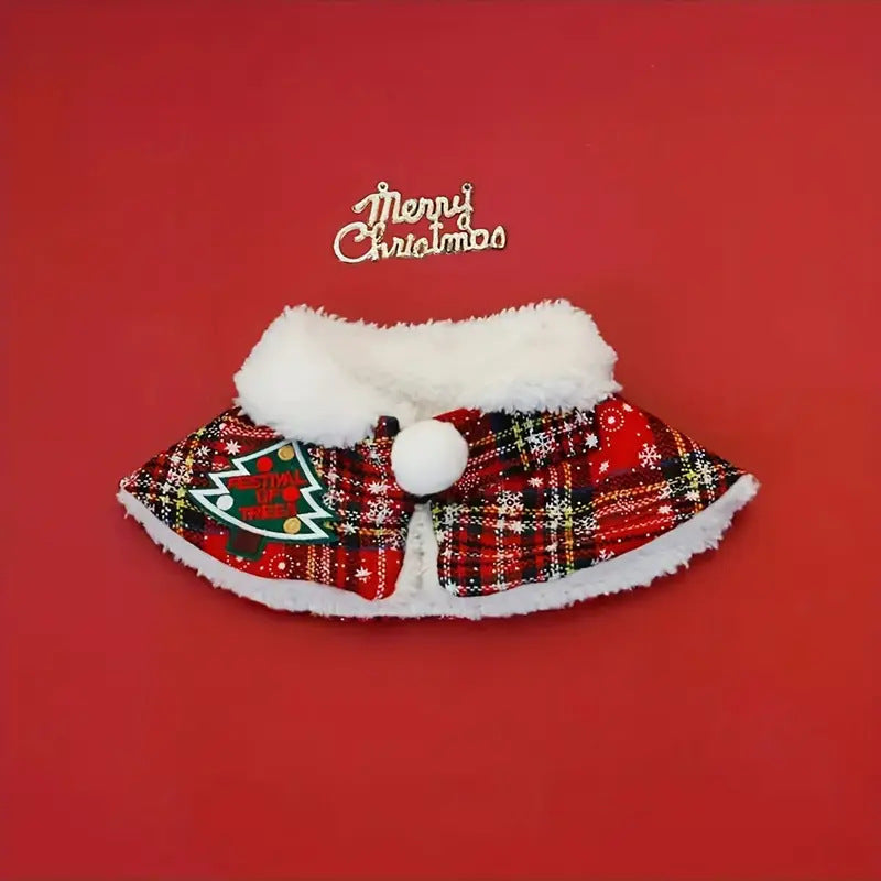 Plaid Pet Christmas Collar Cape