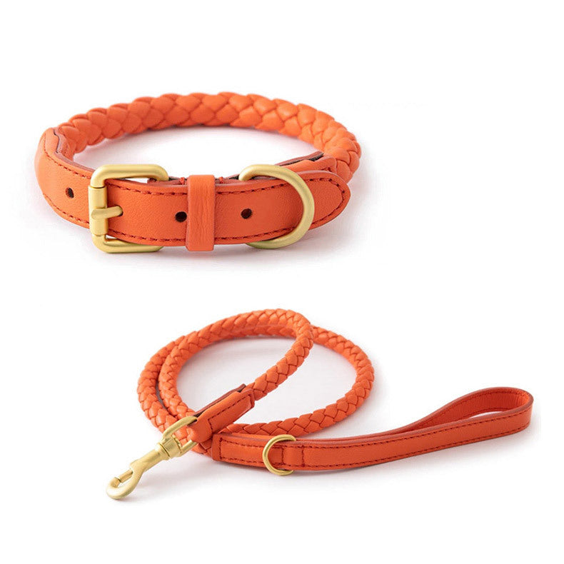 Luxury Braided Leather Dog Collar+Leash Set – Eco-Friendly, Durable, Stylish