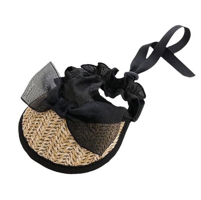 Pet Victoria bow straw hat black