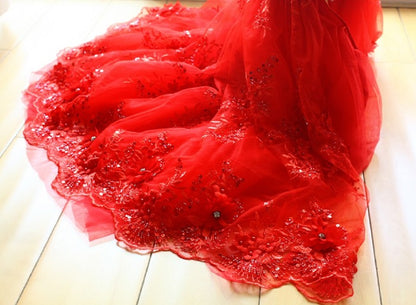 Handmade Luxury Pet Gown Red Lace Princess Dog Dress Weddings Special Occasions Photo Shoots Holiday Birthday