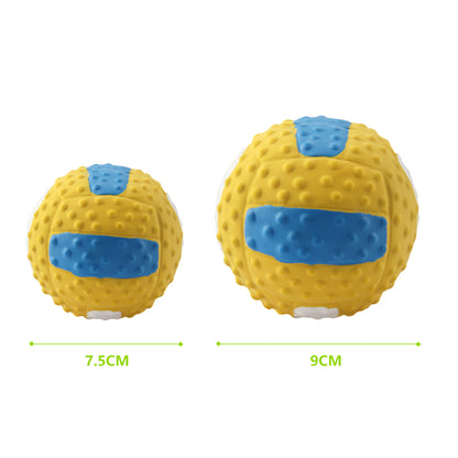 Yellow textured latex volleyball pet toy in S and L sizes