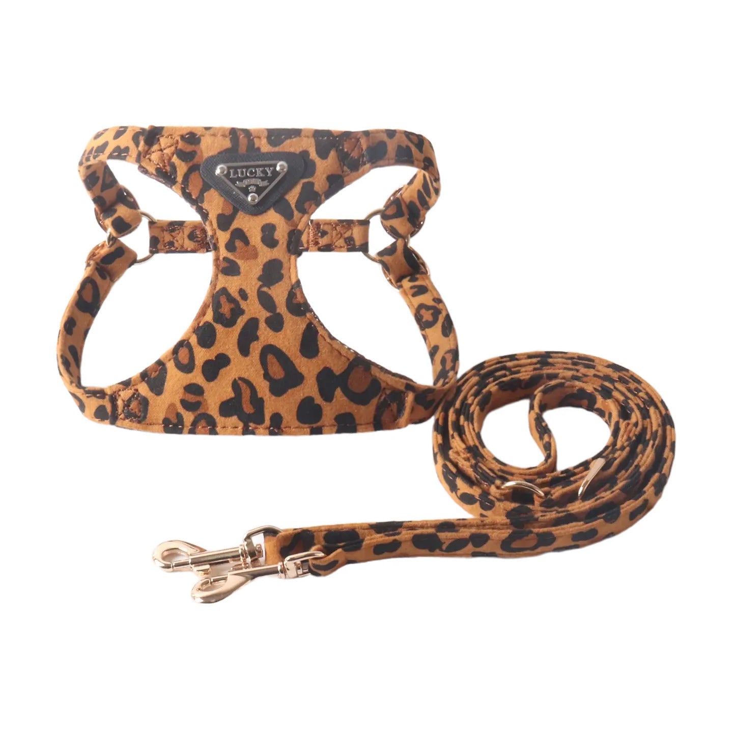 leopard print dog harness and leash set