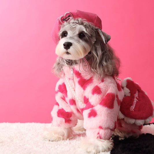 Cozy Heart Fleece Pet Coat Pink