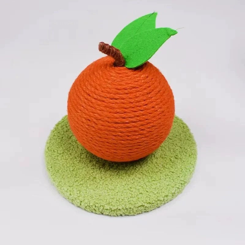Orange fruit sisal cat scratching ball toy with scratching mat base