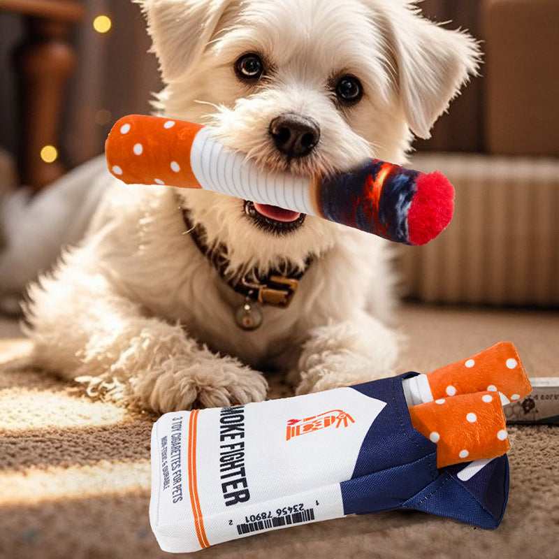 Cigarette Plush Dog Toy Set with Squeaker – Funny Interactive Chew Toy(lit)