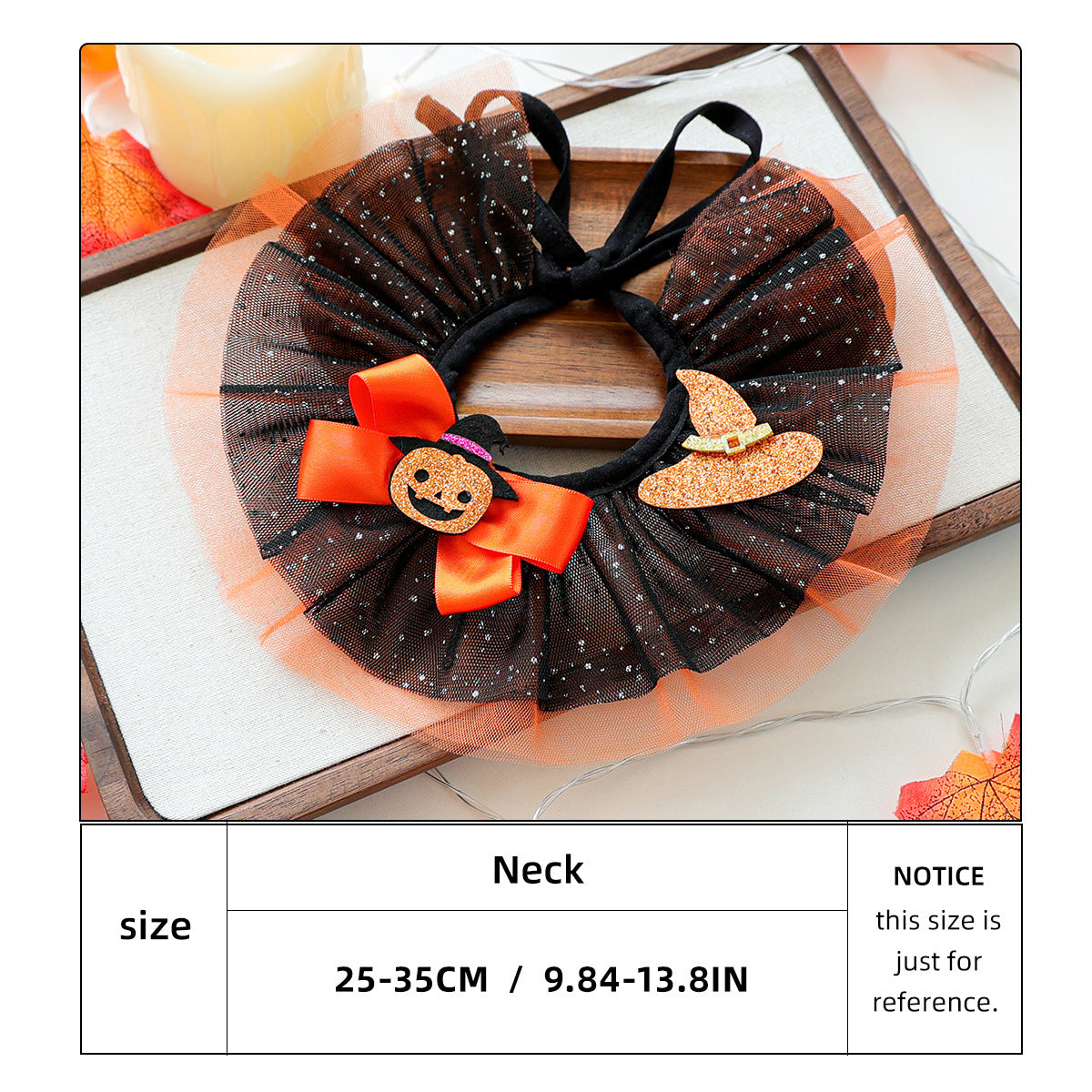 Halloween pet ruffle collar with 25-35 cm neck size chart