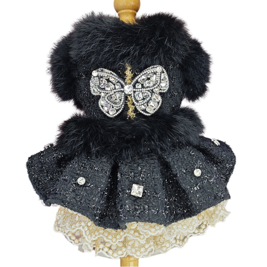 Black Butterfly Embellished Pet Dress Dog Coat