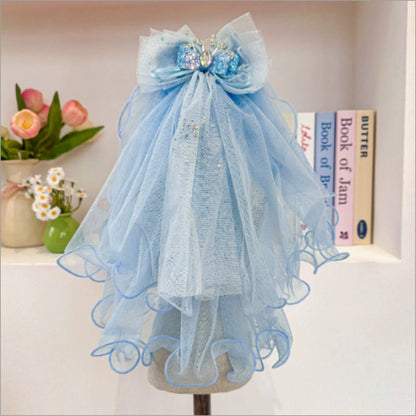 Blue layered tulle pet veil with jeweled bow