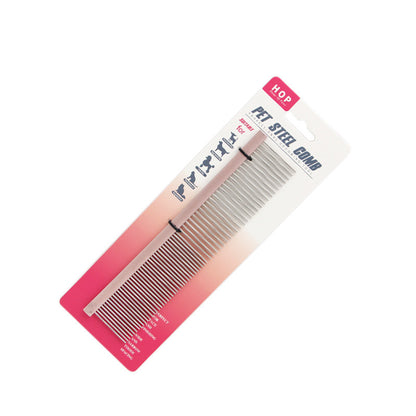 Large Pink dual-spacing metal grooming comb for pet coats