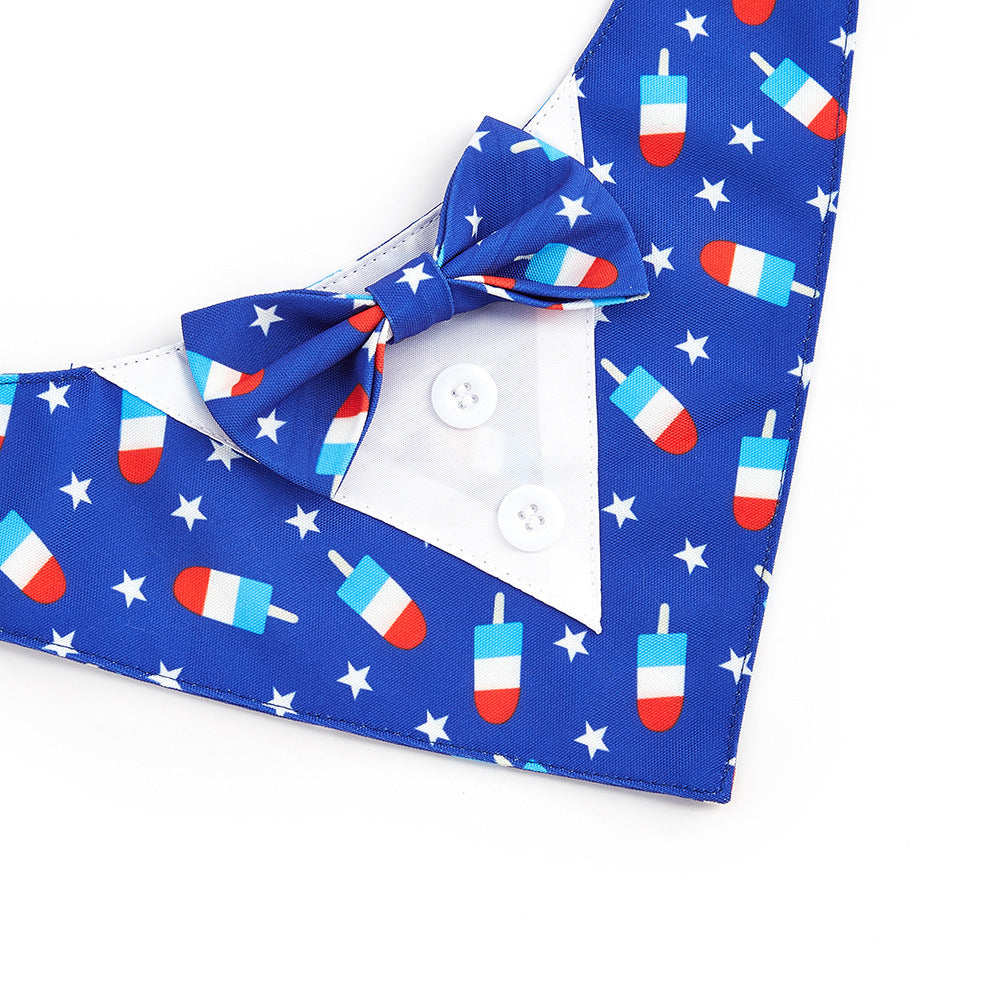 Blue patriotic pet scarf with stars and popsicles