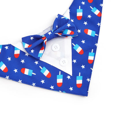 Blue patriotic pet scarf with stars and popsicles