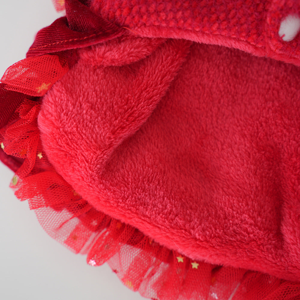 Pet Velvet Layered Tulle Dress with Bow