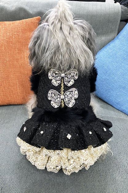 Black Butterfly Embellished Pet Dress Dog Coat