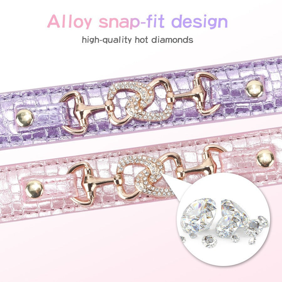 Luxury Crystal Heart Dog Collar – Pink & Purple Croc Texture